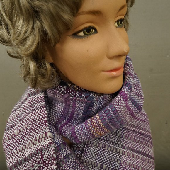 Varigated Purple Cotton Soft Hand Woven Tapestry Scarf Shawl 14x74 - Picture 3 of 4